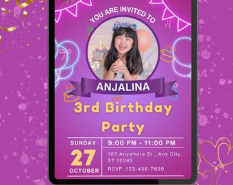 Three Rex Birthday Invitation: Pink Mermaid Party, Editable Template (Digital File)