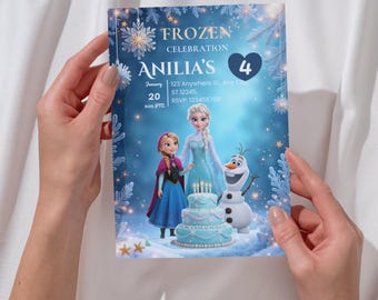 Frozen Birthday Invitation Editable Template, Elsa Winter Snow Party Printable, Instant Download Canva Template