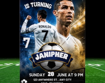 Ronaldo Inspired Soccer Birthday Invitation, Game Time Party, Any Age (Digital Download)