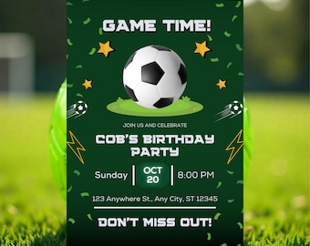 Soccer Birthday Invitation Set: Customizable Digital Template (JPG)