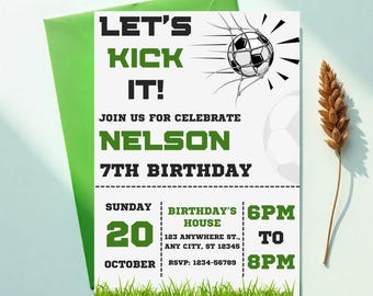 Soccer Birthday Party Invitation: Editable Football Design (Digital Download)