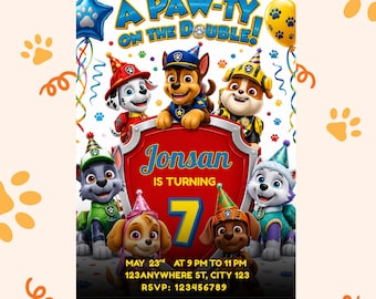 Editable Paw-ty Birthday Invitation Template | Printable Puppy Patrol Kids Party Invite | Instant Download