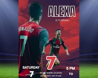 Ronaldo Soccer Birthday Invitation: Personalized Sports Party, Editable Canva Template (PDF)