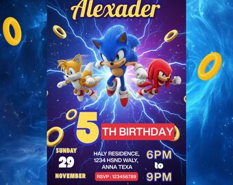 Sonic Hedgehog Birthday Invitation | Editable Party Template | Printable Invite for Boy & Girl | Instant Download