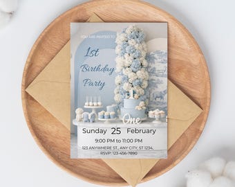Garden Fairy 1st Birthday Invitation, Editable Canva Template (Digital Download)