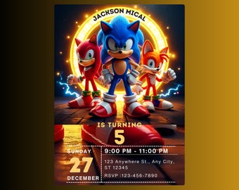 Editable Sonic Birthday Invitation: Hedgehog Party, Instant Download (PDF)