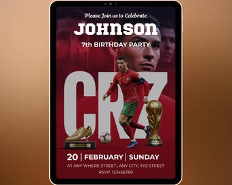 Ronaldo Soccer Birthday Invitation, Editable Party Template (Canva Digital Download)