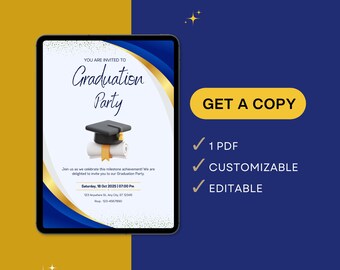 Class of 2025 Graduation Party Invitation, Blue Announcement, Self-Editable Digital Download, Printable Card