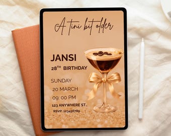 Video Invitation Template – Martini Cocktail Birthday Evite (Digital Download)