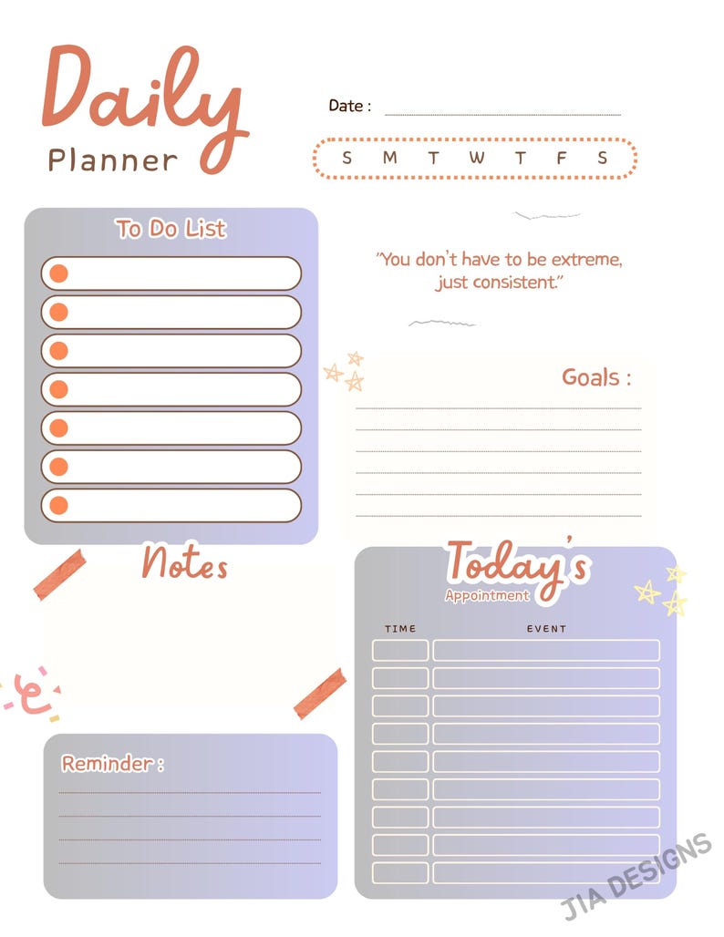 DAILY PLANNER PRINTABLE: Simple Planner Sheet Digital Journal Schedule ...