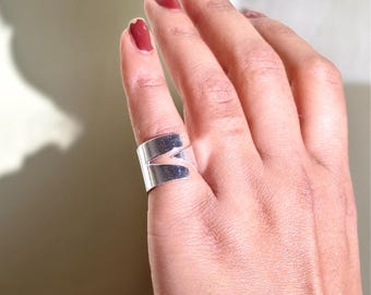 Silver Wrap Ring 925 • Adjustable Wide Band • Minimalist Open Statement Ring • Handmade Jewelry