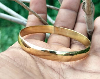 Solid Brass Ball Bangle, Gold Tone Bohemian Bracelet, Handmade India