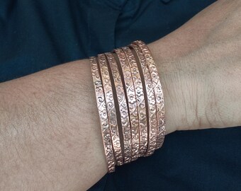 Set of 7 Thin Copper Bangles, Boho Hippie Style Jewelry