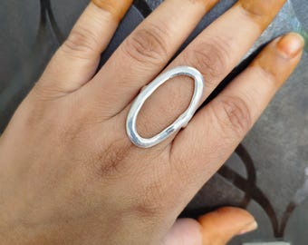 Handmade 925 Sterling Silver Oval Ring - Minimalist Vintage Style