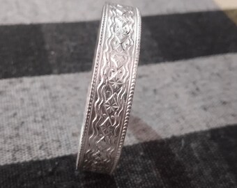 Silver Flowered Bangle Handmade 925 Sterling Women Textured Bangles, Unique Engraved Bangle