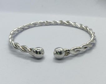 Handmade Solid Silver Balls Bangle - Stackable Boho Style bracelet