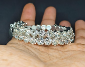 Double Layer Crystal Bracelet, Metal Chain with Latkan Design, Adjustable Free Size