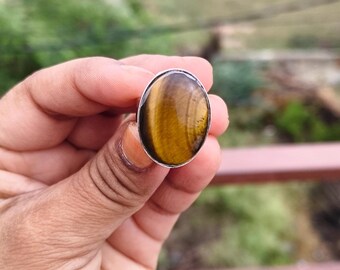 Natural Tiger's eye Ring 925 Sterling Silver Gemstone Statement Ring Gift for Love