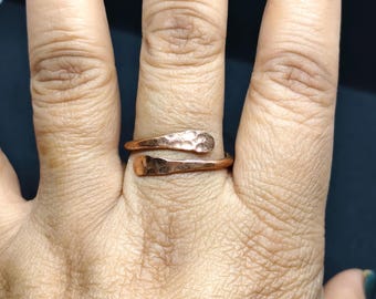 Adjustable handmade Pure Copper Wrap Ring: Hammered Adjustable Band