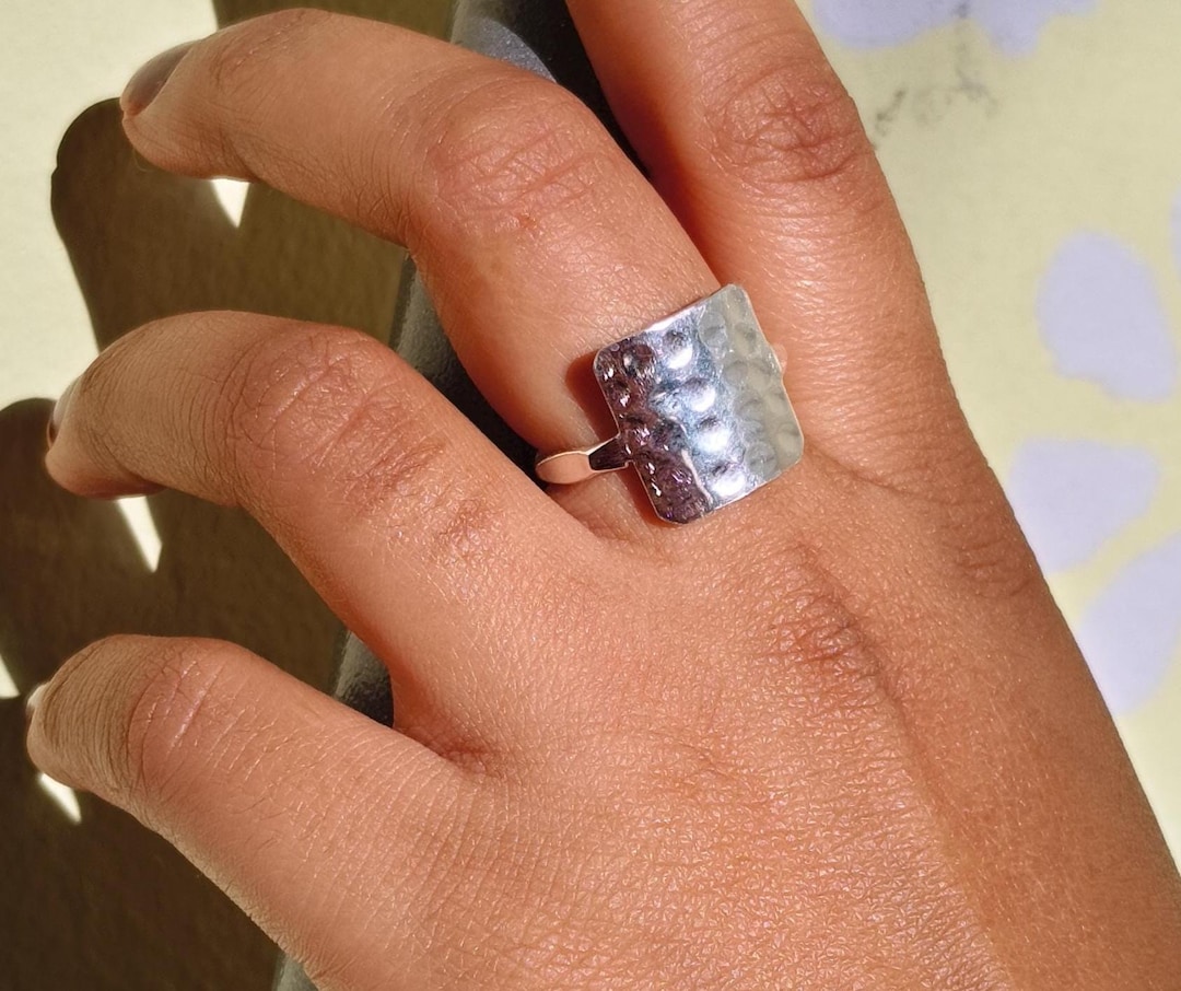 925 Sterling Silver Wide Band Ring, Boho Statement Handmade Jewelry ...