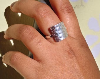 925 Sterling Silver Wide Band Ring, Boho Statement Handmade Jewelry Modern Boho Wedding