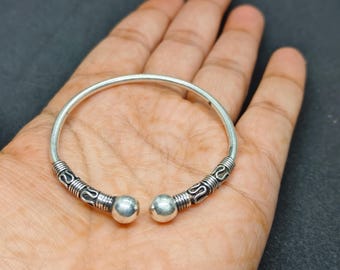Sterling Silver West Indian Ball Bangle, Boho Cuff Bracelet, Adjustable Stacking Jewelry