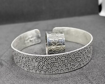 Sterling Silver Bangle and Ring Set, Minimalist Polished Boho Jewelry