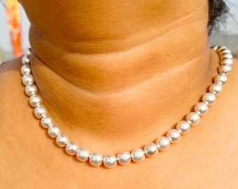 925 Sterling Silver Bead Necklace ,Sphere Minimalist Everyday Necklace, Bold Classic 8 mm Ball