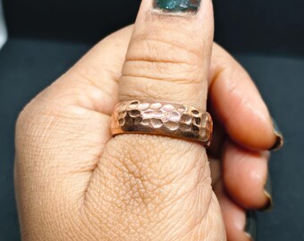 Pure Copper Hammered Ring, Rustic Viking Style Band, Anniversary Gift