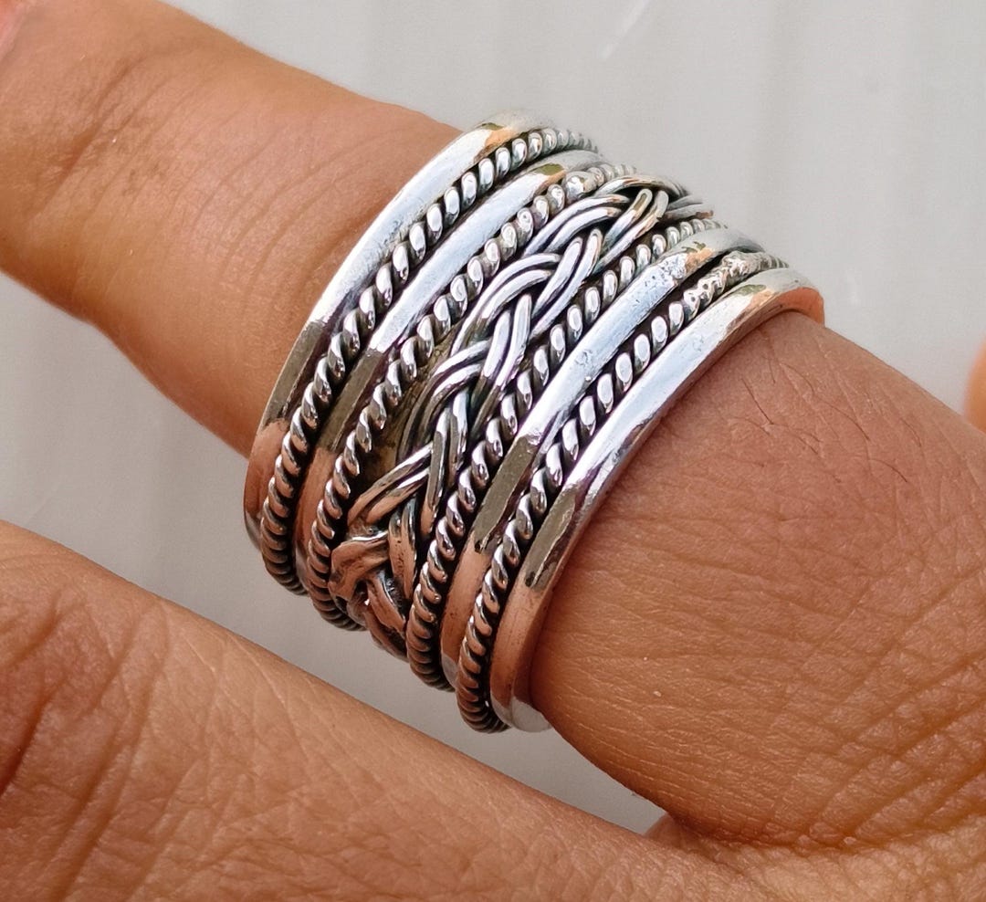 Handmade Sterling Silver Wide Band Spinner Ring: Boho Fidget Jewelry ...
