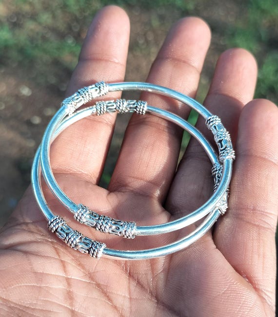 Sterling Silver Tribal Bali Bangles – Handcrafted Ornate Stacking 