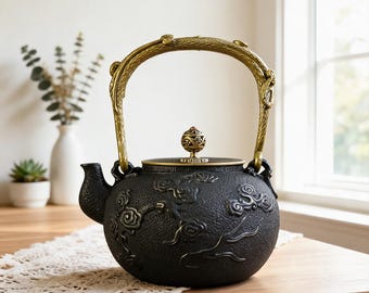 Teiera in ghisa realizzata a mano, bollitore Tetsubin con drago cinese, bollitore tradizionale in ferro, teiera Kung Fu, regalo vintage per la cerimonia del tè