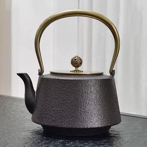 Handmade Cast Iron Teapot: Japanese Tetsubin with Copper Handle