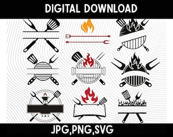 BBQ Grill Utensils SVG: Crossed Spatula Clipart (Digital Download)