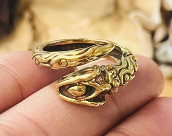 Gold Snake Ring: Adjustable Serpent Band, Gothic Reptile Statement Jewelry