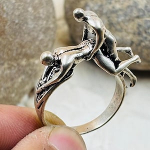 Sculptural Couple Ring – Intertwined Figures, Silver Finish Brass Jewelry