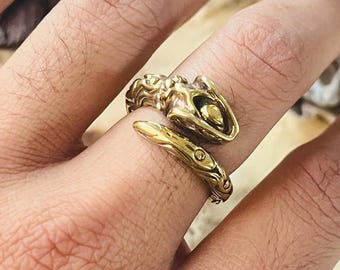 Gothic Snake Ring | Adjustable Brass Ring | Gold Plated Serpent Reptile Jewelry