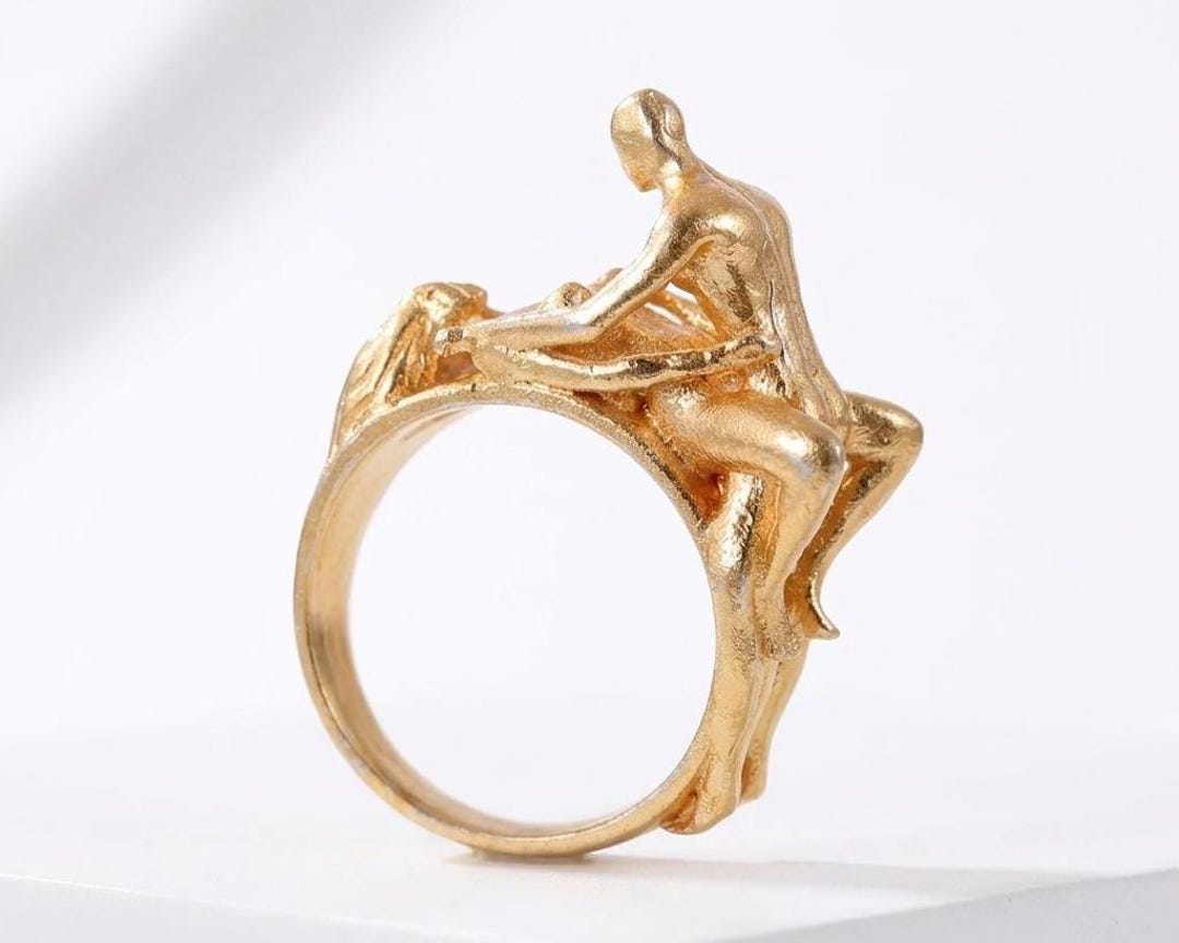 Gold Artistic Couple Sculpture Ring: Abstract Statement Jewelry ...