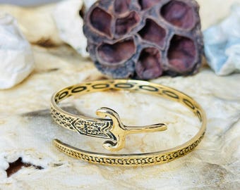 Engraved Sword Brass Cuff Bracelet: Adjustable Medieval Bangle
