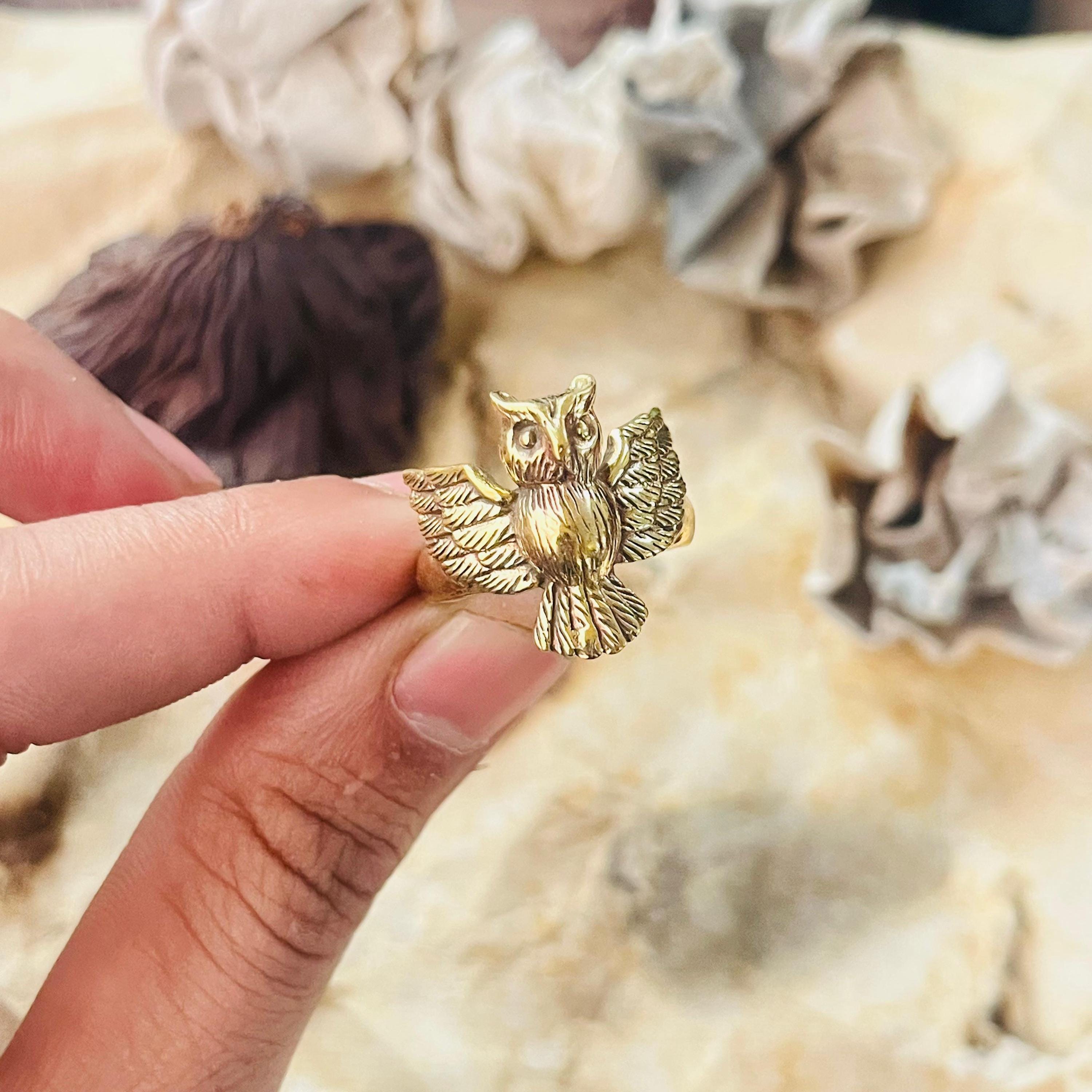 Sculpted Owl Ring | 18K Gold-Plated Brass Statement Ring, Gothic Totem Jewelry