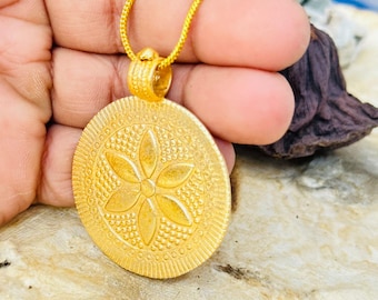 Large Phaistos Disc Pendant, Gold Coin Pendant, Gold Greek Pendant, Coin Pendant, Greek Coin Medallion, Medallion Necklace, Large Coin