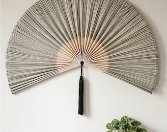 Handmade Bamboo Wall Fan, Boho Decor with Black Tassel