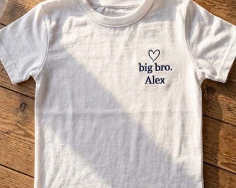 Personalized Big Brother Little Brother Shirt, Custom Name Kids T-Shirt, Sibling Matching Outfit, Embroidered Kids Tee
