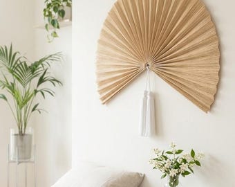 47" Large Brown Bamboo Wall Fan – Handwoven Boho Rustic Statement Wall Decor – Natural Vintage Home Accent