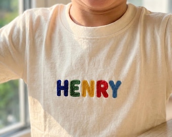 Custom Embroidered Kids Name Shirt, Colorful Rainbow Toddler Tee, Minimalist Kids Outfit