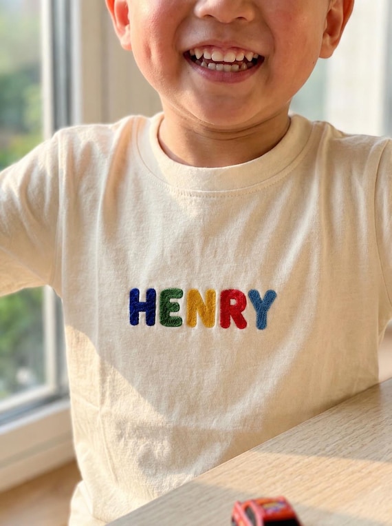 Custom Embroidered Kids Name Shirt, Colorful Rainbow Toddler Tee, Minimalist Kids Outfit