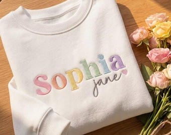 Personalized Rainbow Name Sweatshirt, Custom Kids Embroidered Name Shirt, Colorful Name Crewneck, Toddler Custom Name Outfit, Baby Gift