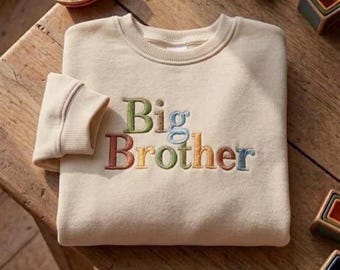 Big Brother-sweater kinderen, shirt grote broer peuter, Big Bro ronde hals, geborduurd sweatshirt kinderen, shirt aankondiging broer