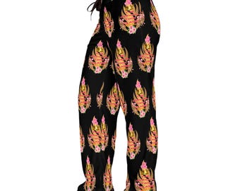 Pantalón de pijama para mujer Twin Flame, pantalón de estar por casa negro