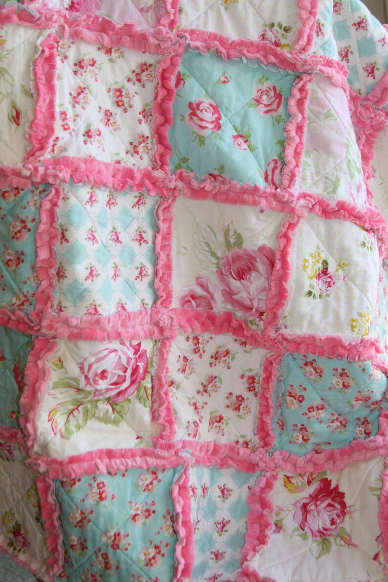Shabby Chic Rag Quilt Baby Girl Rag Quilt Pink Blue Nursery Etsy